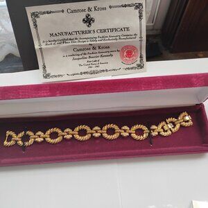 Kamrose and Cross link faceted goldtone and faux ruby bracelet.